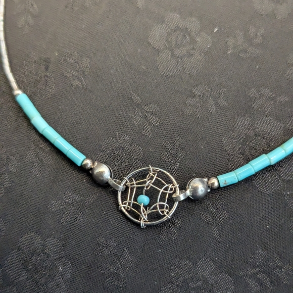 Native American Jewelry - Genuine Sterling Silver Native American Turquoise' Dreamcatcher Anklet
